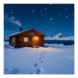 Besneeuwde blokhut perfect poster