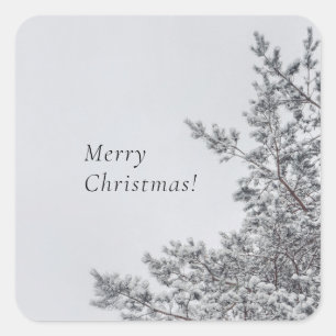 Besneeuwde den, Scandinavische Kerstsfeer Vierkante Sticker
