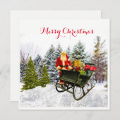 Besneeuwde dennen en kerstman Kerstmis plat karret (Voorkant / Achterkant)
