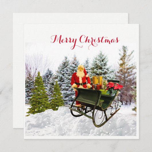 Besneeuwde dennen en kerstman Kerstmis plat karret (Voorkant / Achterkant)