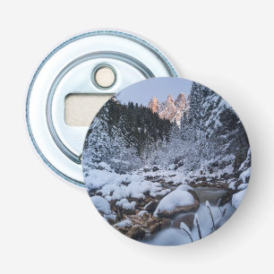 Besneeuwde Geisler Bergketen Button Flesopener