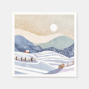 Besneeuwde Heuvelhelling Waterverf Winter Servet