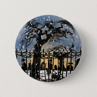Besneeuwde Kerkhof Sfeer Ronde Button 5,7 Cm