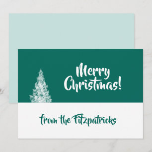 Besneeuwde Kerstboom Turquoise en Wit Minimalistis Feestdagenkaart