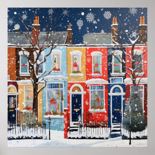 Besneeuwde Kerstmis Winter Wondere Huizen Poster