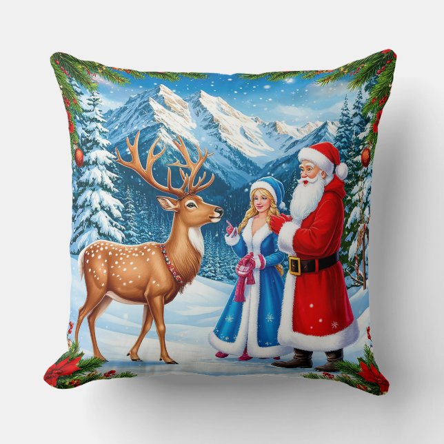 Besneeuwde Kerstscène Kussen (Voorkant)