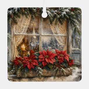 Besneeuwde Kerstster Kerstmisraam Metalen Ornament