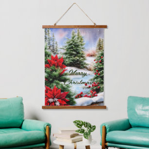 Besneeuwde kerstvijver  hangend wandkleed