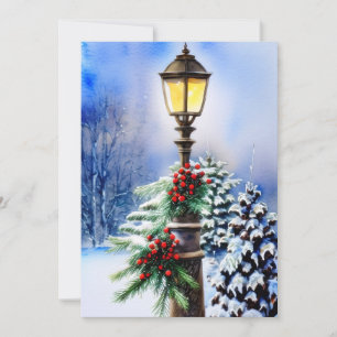 Besneeuwde lantaarnpaal budget Kerstmis Feestdagenkaart