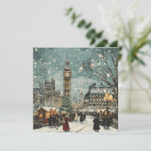 Besneeuwde Londense kersttafereel Feestdagenkaart (Staand voorkant)