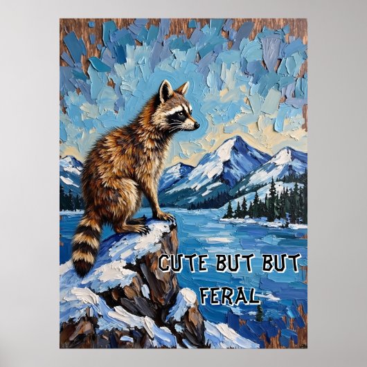 Besneeuwde Serenade: Wasbeer uitzicht in het maanl Poster (Voorkant)