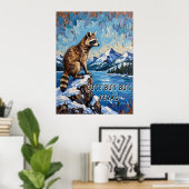 Besneeuwde Serenade: Wasbeer uitzicht in het maanl Poster (Thuiskantoor)
