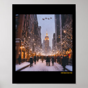 Besneeuwde stads kerstscène poster