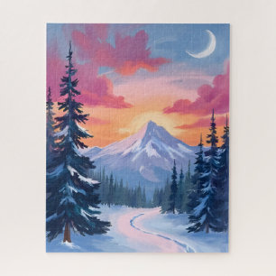 Besneeuwde top zonsondergang Schilderij van wint Legpuzzel