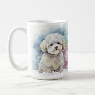 BESNEEUWDE WINTER BICHON FRISE HONDENGEZICHT KOFFIEMOK