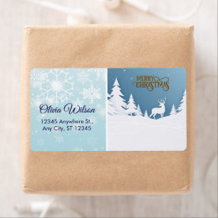 Besneeuwde Winter Bos Rendier Kerst Wrap Around Etiket
