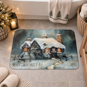 Besneeuwde Winter Cottage Rustic Kerstmis Y'all Badmat