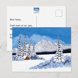 Besneeuwde Winter Heldere Ansichtkaart Briefkaart