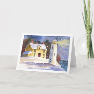 Besneeuwde Winter Vuurtoren Feestdagen Kaart