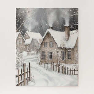 Besneeuwde winterdorp cottages legpuzzel