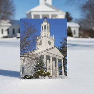 Besneeuwde witte kerk winter New England Briefkaart
