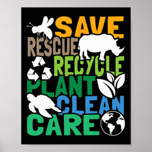 Bespaar bijenreddende dieren Recyclen plastic - Aa Poster