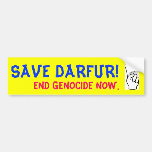 BESPAAR DARFUR! EIND NU GENOCIDE. BUMPERSTICKER (Voorkant)