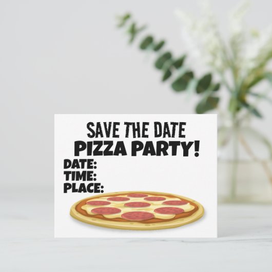 BESPAAR DATUM PIZZA PARTIJ AANGEPASTE INVITATIES B AANKONDIGINGSKAART (Staand voorkant)