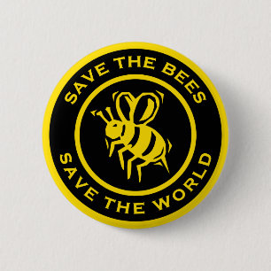 Bespaar de bijen de wereld ronde button 5,7 cm