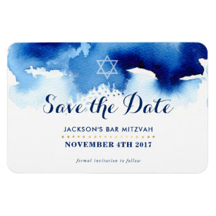 BESPAAR DE DATE MITZVAH moderne ster blauwe waterv Magneet