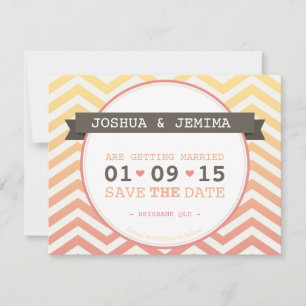 BESPAAR DE DATE ombre chevron tropische zonsonderg Save The Date