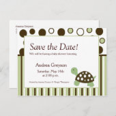 BESPAAR DE DATUM Baby shower Mod Dot Turtle Briefk Aankondigingskaart (Voorkant / Achterkant)