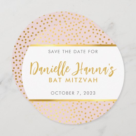 BESPAAR DE DATUM bleke roze goudstippen Kaart (Voorkant / Achterkant)