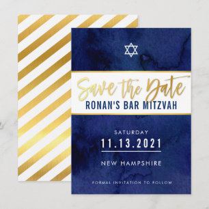 BESPAAR DE DATUM donkerblauwe waterverf gouden ste Kaart