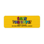 BESPAAR DE DATUM Fun Retro Comic Book Pop Art Etiket (Voorkant)