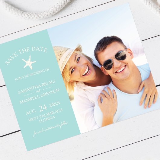BESPAAR DE DATUM Kaarten, Starfish Beach Weddensch Save The Date