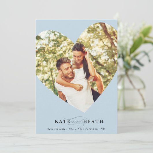 BESPAAR DE DATUM modern, elegant hart bleek blauw Kaart (Staand voorkant)