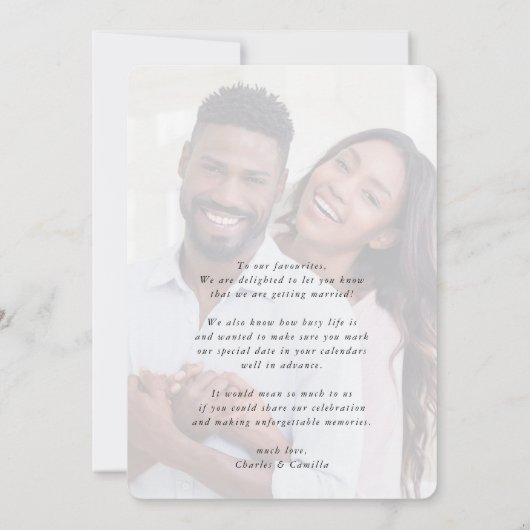 BESPAAR DE DATUM modern, elegant lijst hart Kaart (Achterkant)