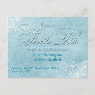 BESPAAR DE DATUM -POST-CARD Blue Elegance Wedding Aankondigingskaart