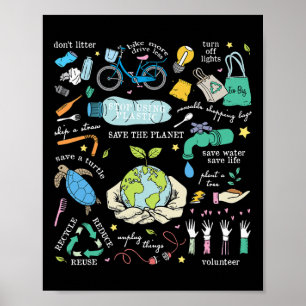 Bespaar de planeet minder hergebruik Recyclen Dag Poster