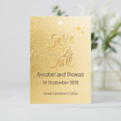 BESPAAR DE WEDDATUM - dun goud. bewerkbaar Save The Date (Staand voorkant)