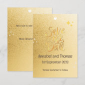 BESPAAR DE WEDDATUM - dun goud. bewerkbaar Save The Date (Voorkant / Achterkant)