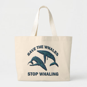 BESPAAR DE WHALES STOP TERUG GROTE TOTE BAG