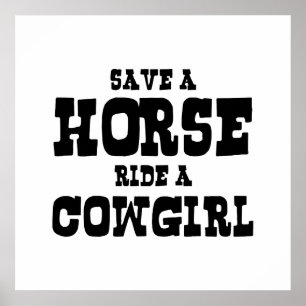 BESPAAR EEN HORSE RIDE EEN COWGIRL POSTER