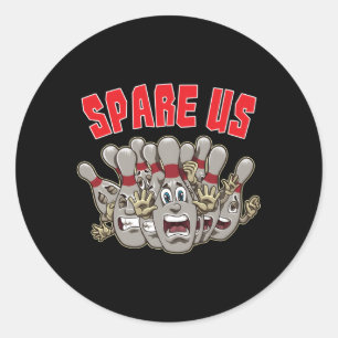 Bespaar ons slogan voor uw bowlingteam ronde sticker