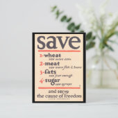 "Bespaar tarwe, vlees, vetten, suiker" Wartime WWI Briefkaart (Staand voorkant)