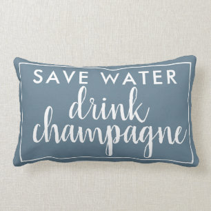 Bespaar Water Drink Champagne Blauw Kussen