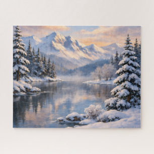 Bespiegeling Sneeuw Winter Berg Meer Puzzel
