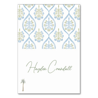 Bespoke Blue and Green Wedding Palm Tree Kaart