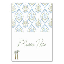 Bespoke Blue and Green Wedding Palm Tree Table Num